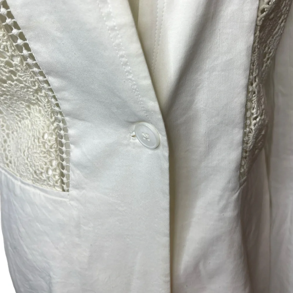 Elie Tahari Women’s Linen Blazer, White with cream crochet, NWT, Size 2 crisp